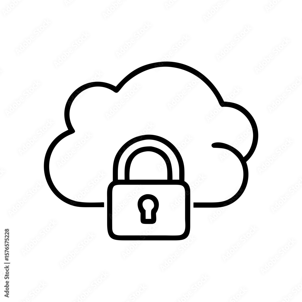 Poster cloud storage with padlock icon for security and data protection