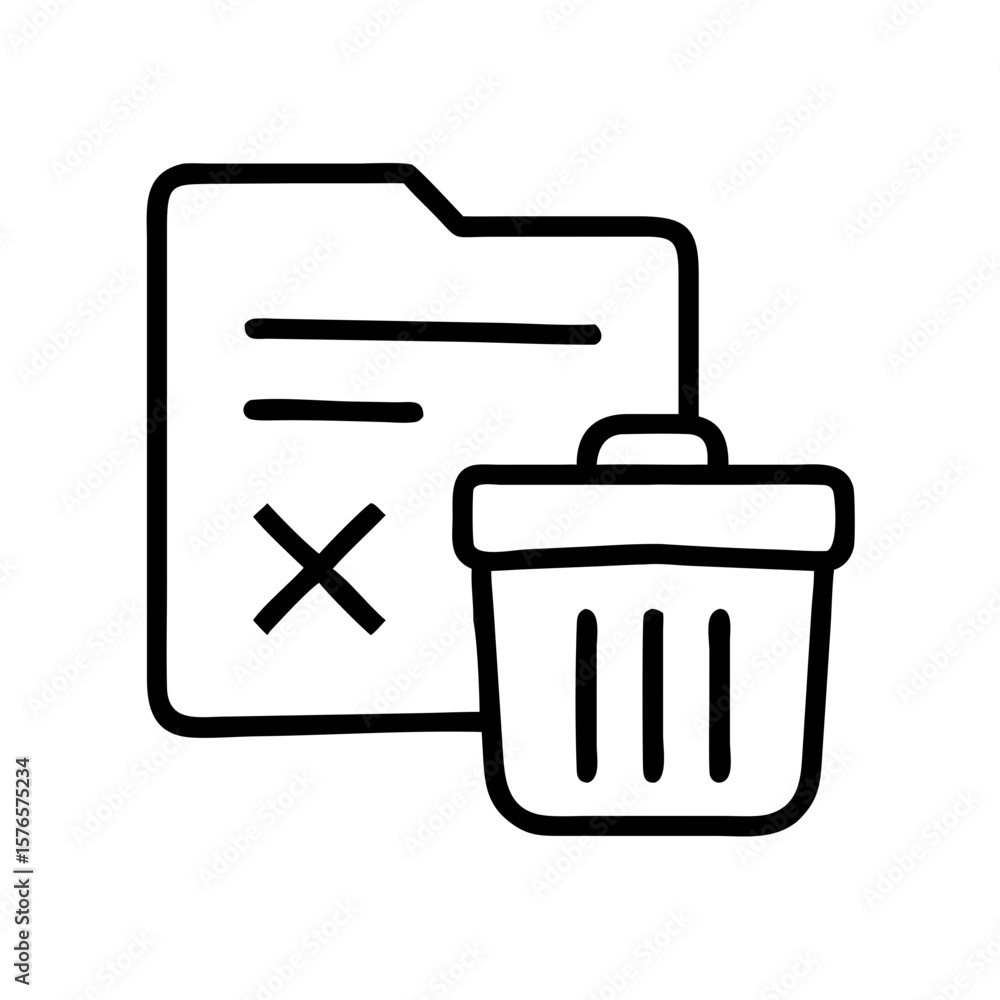 Poster icon of delete sensitive data with trash bin and document illustration