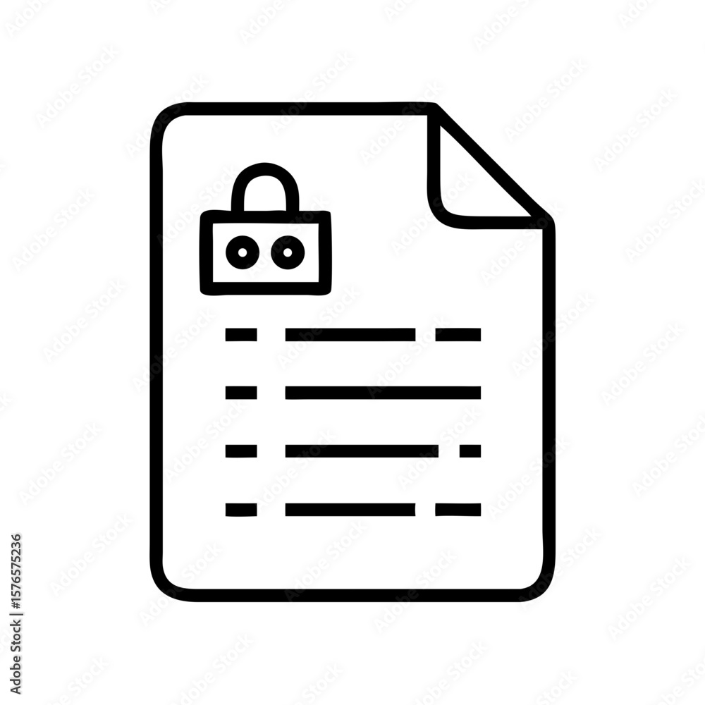 Fototapete Icon of encrypted document with padlock and placeholder text layout  