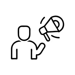 Fototapeta premium Person speaking with megaphone in outline style for awareness campaign 