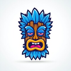Fototapeta premium A vibrant tiki mask with blue accents against a white background