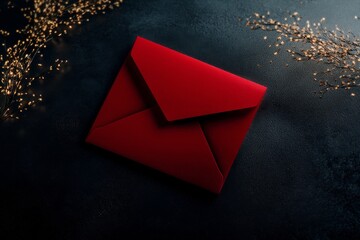 Red Envelope Resting on a Dark Surface Surrounded by Twinkling Lights for Special Occasions