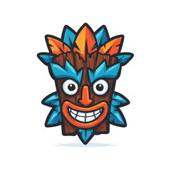 Fototapeta premium A cheerful Tiki mask smiles brightly against a white background.