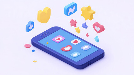 A vibrant 3d illustration of a smartphone with social media icons floating around it