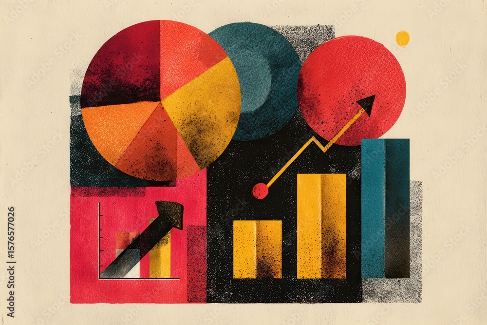 Poster abstract financial analysis elements with chart and plant composition indicating growth, featuring g