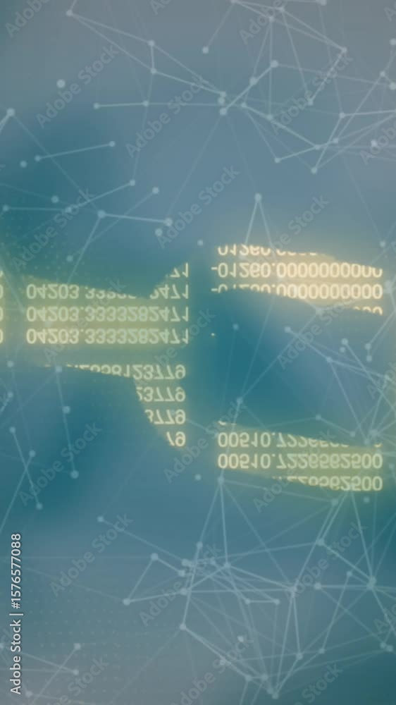 Poster animation of security chain icon and network of connections against grey gradient background
