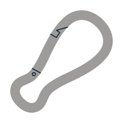 Simple metal carabiner clip for attaching gear or keychains. Vector illustration isolated on white background, hand drawn, flat design