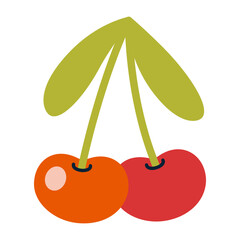 Cute cherries with green leaves. Trendy modern vector illustration isolated on white background, hand drawn, flat design