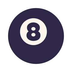 Black eight ball, symbol of pool game and mystical Magic 8 Ball used for fortune telling. Trendy modern vector illustration isolated on white, hand drawn, flat design