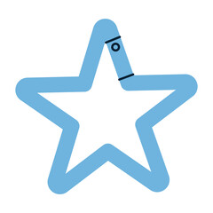 Star shaped blue carabiner, fun and creative clip for bags or keys. Trendy modern vector illustration isolated on white background, hand drawn, flat design