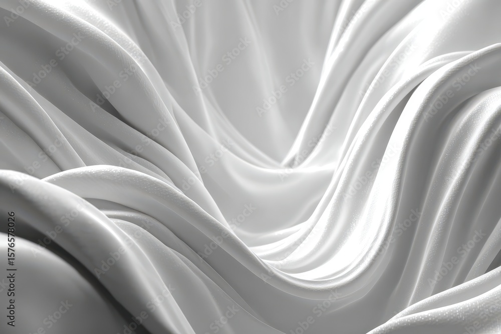 Poster elegant white fabric with flowing, draped texture creates soft and luxurious curves and shadows acro