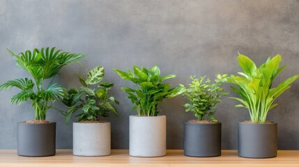 Potted plants against gray wall