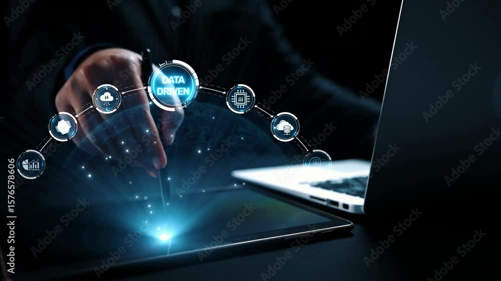 Poster data-driven decision-making empowers business through analytics, datum collection, and ai systems. d