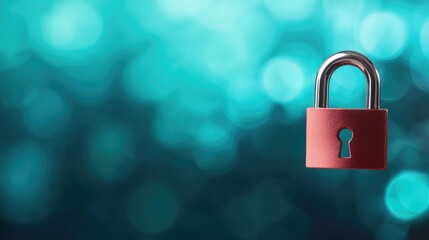 Red padlock against teal bokeh background