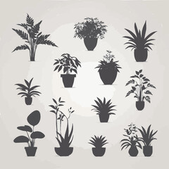 set of decorative plants