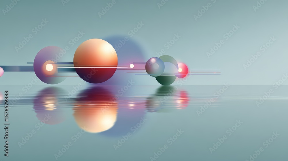 Poster colorful image of a group of balls floating in the water. the balls are of different sizes and color