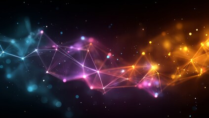 Colorful line of dots and lines that are connected to each other. The colors are blue, red, and yellow