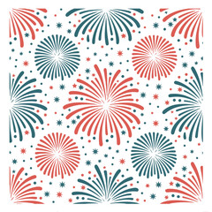 Fireworks Sparkle Design, Red and Blue Celebratory Fireworks for Festive Events