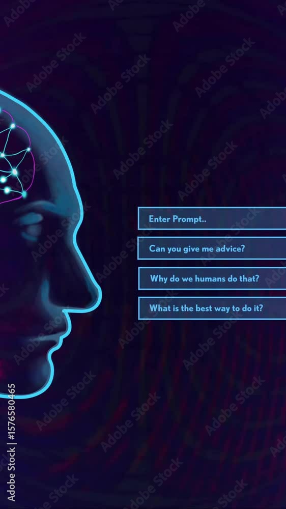 Aufkleber animation of human brain and ai data processing over black background