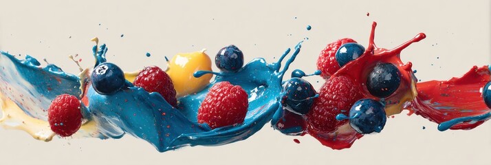 Artistic Paint Splash Creating Vibrant Representation of Berries With Vivid Colors and Fluid Dynamics Captured in Dynamic Composition