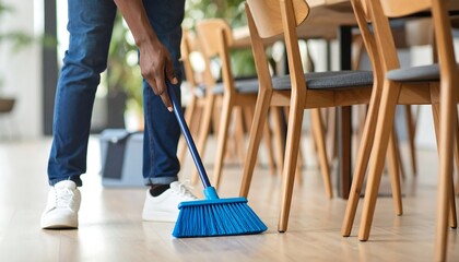 Person sweeping a restaurant floor (1)
