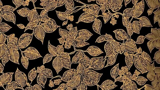 Gold leaf botanical pattern on black background