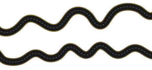Illustration of a long, winding, and curved road, viewed from above and isolated from the background. Vector eps10
