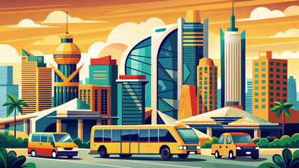 Lagos, Nigeria – Skyscrapers rise beside bustling streets and yellow buses. Beaches, bridges, and a pulsing city rhythm define this West African mega-metropolis in vibrant motion.