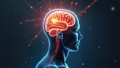 Obraz premium Human brain illuminated with neural connections against dark background 