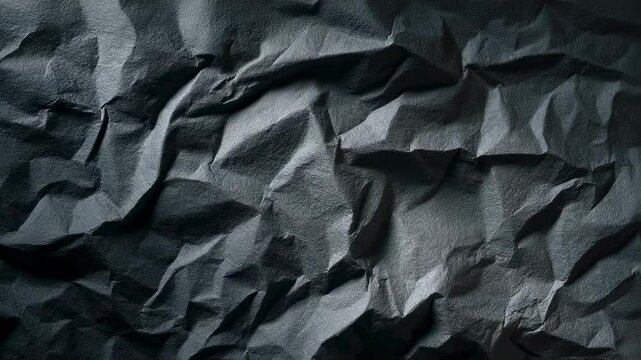A monochromatic crumpled paper backdrop featuring a dynamic pattern of deep creases and sharp ridges. The shadows cast by the uneven surface create a dramatic contrast while the slight