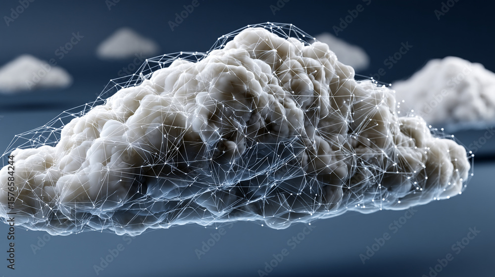 Poster futuristic cloud with glowing network connections symbolizing digital data and technology.