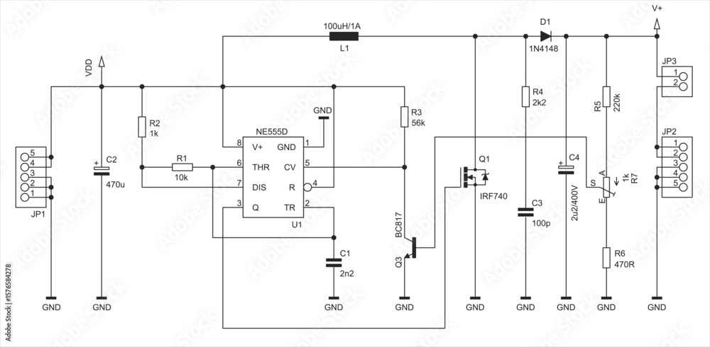 Poster schematic diagram of electronic device on sheet of paper. vector drawing electrical circuit with con