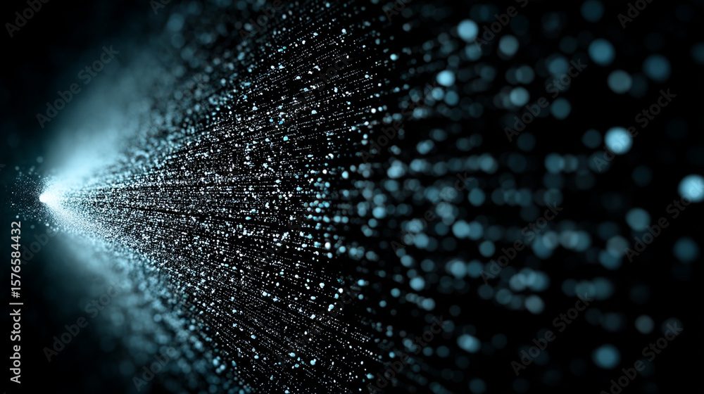 Poster dynamic abstract background featuring a radiant burst of glowing particles in a futuristic data stre