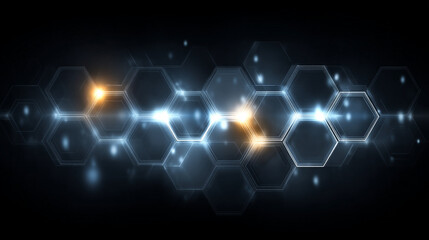 Vibrant hexagonal patterns with luminous flares create a cutting-edge digital landscape of interconnected data