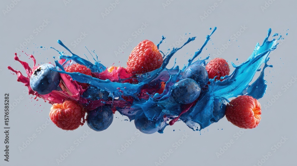 Aufkleber artistic paint splash creating vibrant berry shapes with dynamic colors and fluid forms