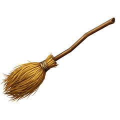 Detailed Illustration of a Rustic Straw Broom.