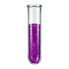 Vibrant Purple Liquid Bubbling in a Glass Test Tube Isolated on White.