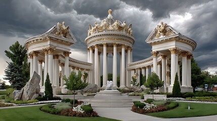 Fototapeta premium Ornate classical rotunda with cloudy background high resolution photo