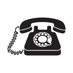 Black And White Vintage Rotary Phone Illustration Icon
