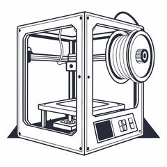 Creative Industrial 3D Printer Vector Illustration | High-Precision Additive Manufacturing Machine Design for Engineering and Production