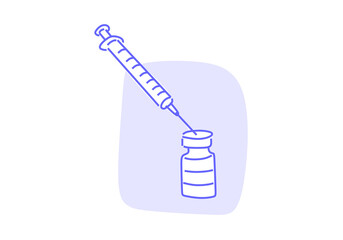 minimalist line art illustration of a syringe and vaccine vials, representing immunization, healthcare, protection, and medical treatment. 