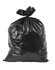 One black Garbage Bag Trash Isolated on Transparent Background.