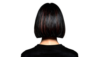 Bobs Woman short haircut features, view from back, Isolated on Transparent Background.

