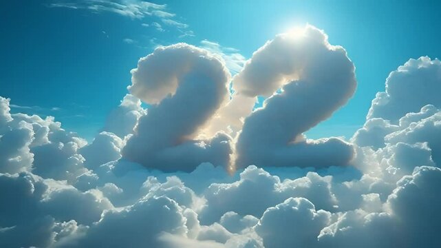 Clouds Shaping Number Two in Bright Sky During Daylight with Sunlight and Fluffy Clouds