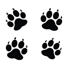 Four Black Paw Prints with Claws on a White Background Animal Tracks Wildlife Footprints Vector Illustration Mammal Footprints Pet Paw Prints Animal Footprints Wildlife Black