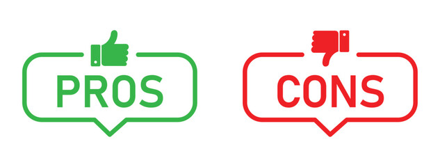 pros and cons. advantages disadvantages list template with thumbs up and down. transparent png and vector illustration