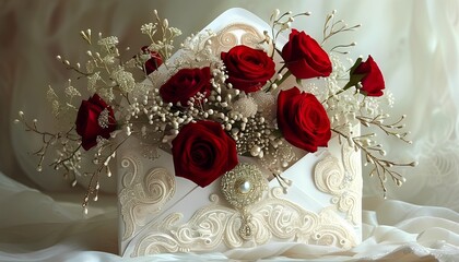 Elegant Red Roses in a Lace Envelope