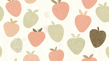 Colorful Pastel Strawberry Seamless Vector Background with Cute Heart Accents and Copy Space for Presentation