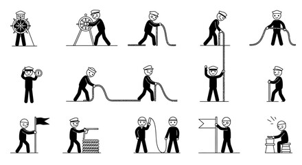 Sailor in Action: Ship Crew Line Art