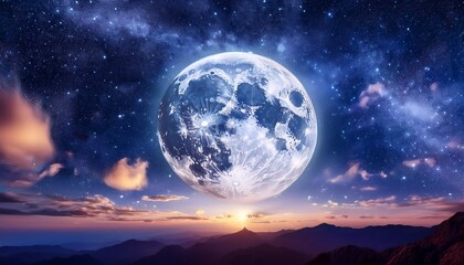 vibrant full moon illuminating starry sky over deep space in nighttime landscape